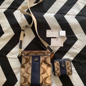 Authentic Blue and Khaki Coach Crossbody w/ Wallet